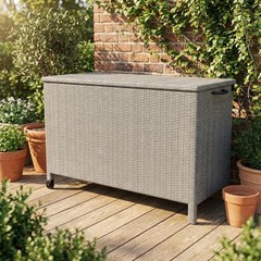 Outdoor Wicker Storage Box, PE Rattan Patio Storage Chest with Steel Frame, W…