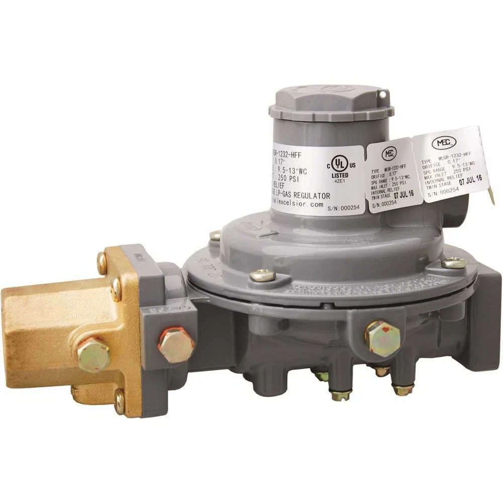 MEC MEGR-1232-HFF POL X 3/4″ FPT Two Stage Propane LP Regulator 625K 9.5-13″ WC