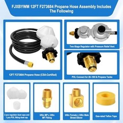 12FT Propane Hose with 2-Stage Regulator, POL Fitting, 3/8in Connections for RVs