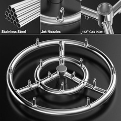Stainless Steel Fire Pit Burner Kit W/ Propane Hose Spark Ignition Regulator New