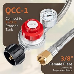 GASPRO Adjustable Propane Regulator with Gauge, 0-30 PSI, 5FT Stainless Braided