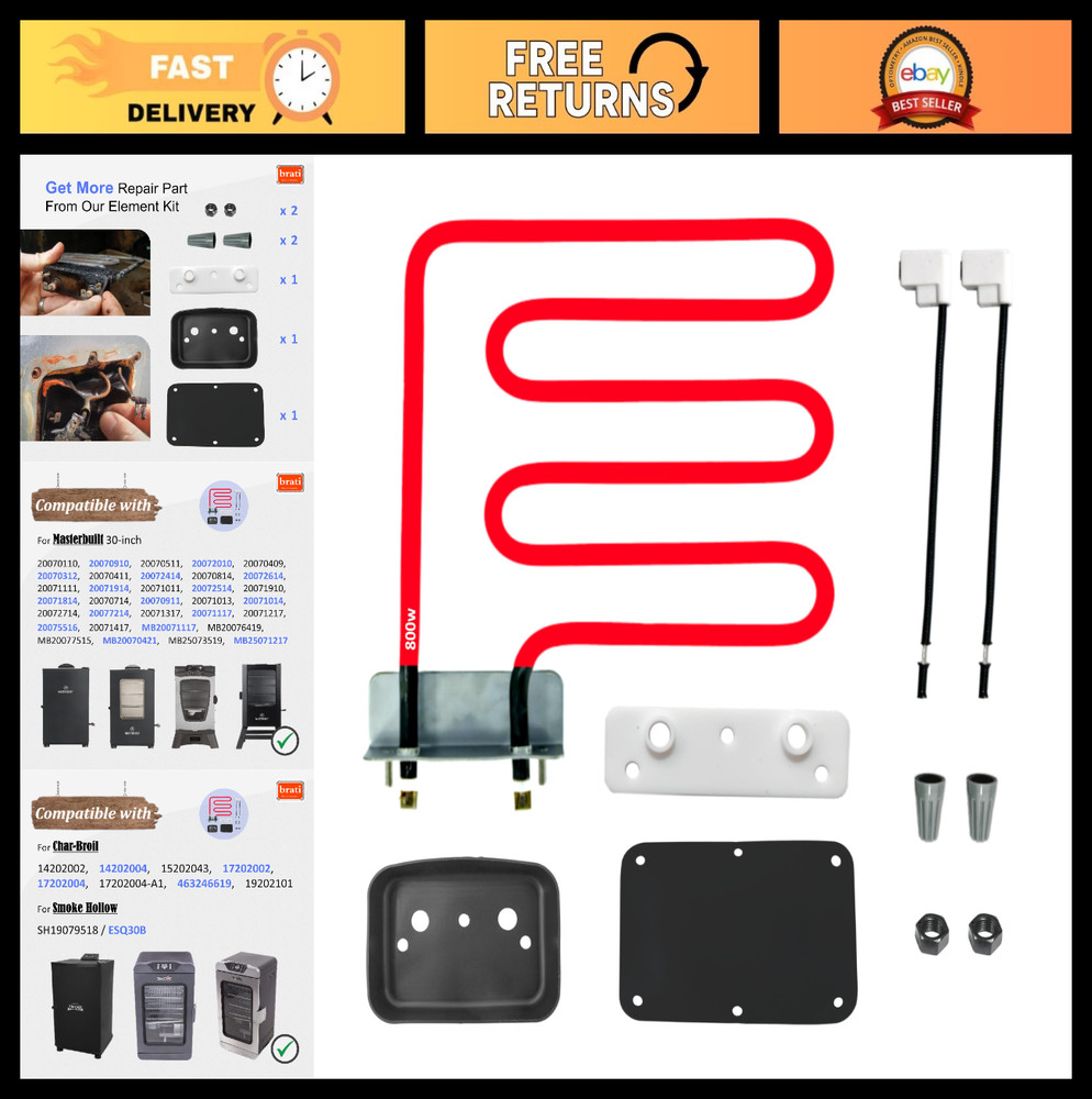 800W Electric Smoker Heating Element Kit for 30″ Digital Control, Replacement Pa