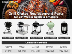 8835 Cast Iron 21.5″ Grill Grates W/12″ Removable Center Grate for Weber Origina