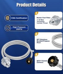 Propane Fuel Filter F273699 with 6FT Stainless Braided QCC1 Propane Adapter Hose