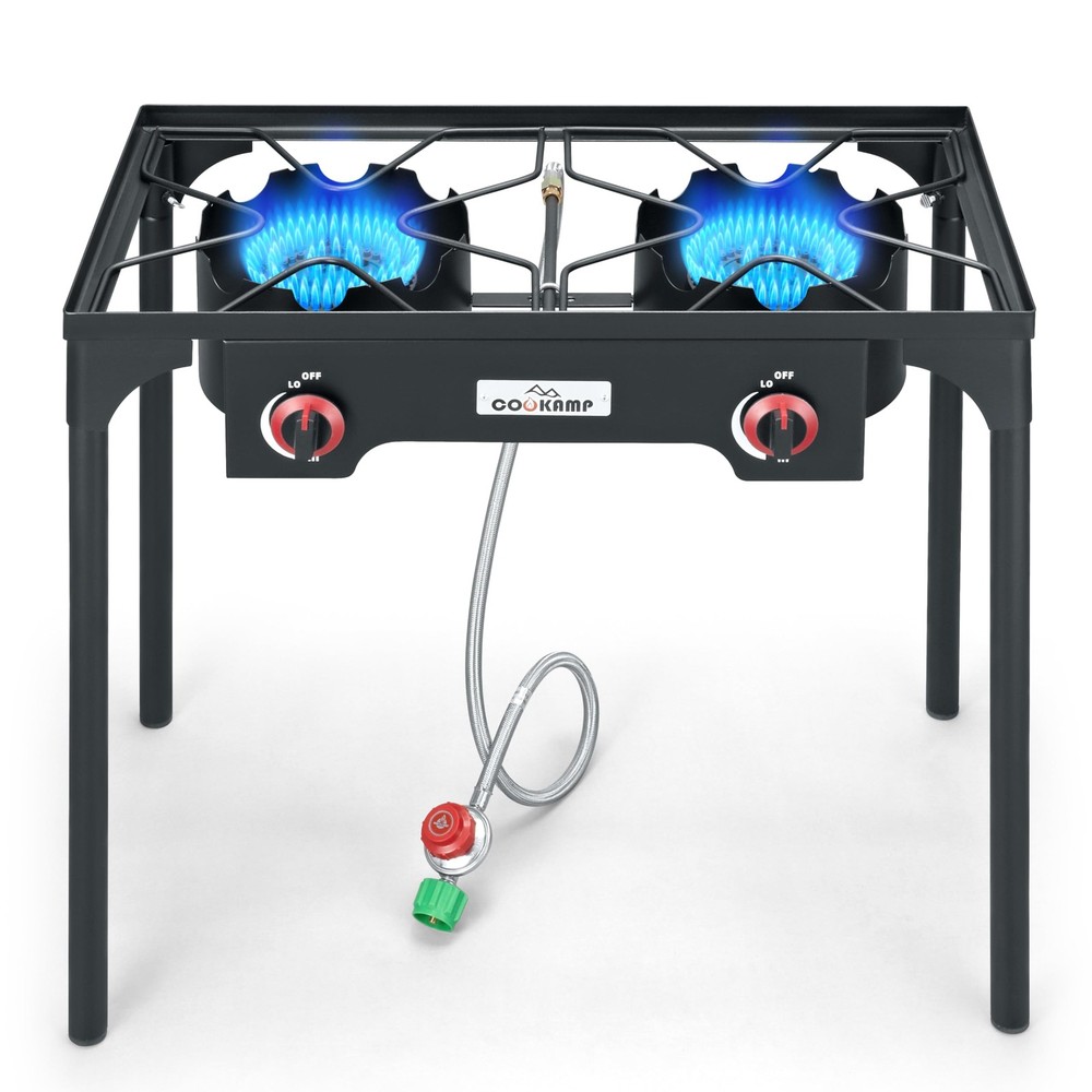 High Pressure Double Propane Burner Outdoor Camping Stove with 0-20 PSI Adjus…