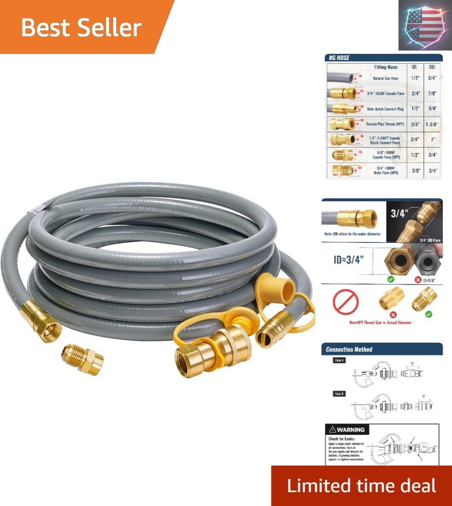 15 Feet 1/2 inch ID Natural Gas Grill Hose with Male Quick Connect Plug and 3…