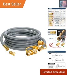 15 Feet 1/2 inch ID Natural Gas Grill Hose with Male Quick Connect Plug and 3…