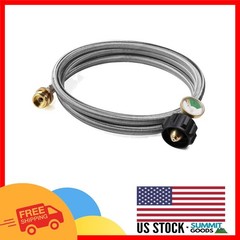 6ft Stainless Steel Braided Propane Adapter with Gauge for 1lb to 20lb Tanks