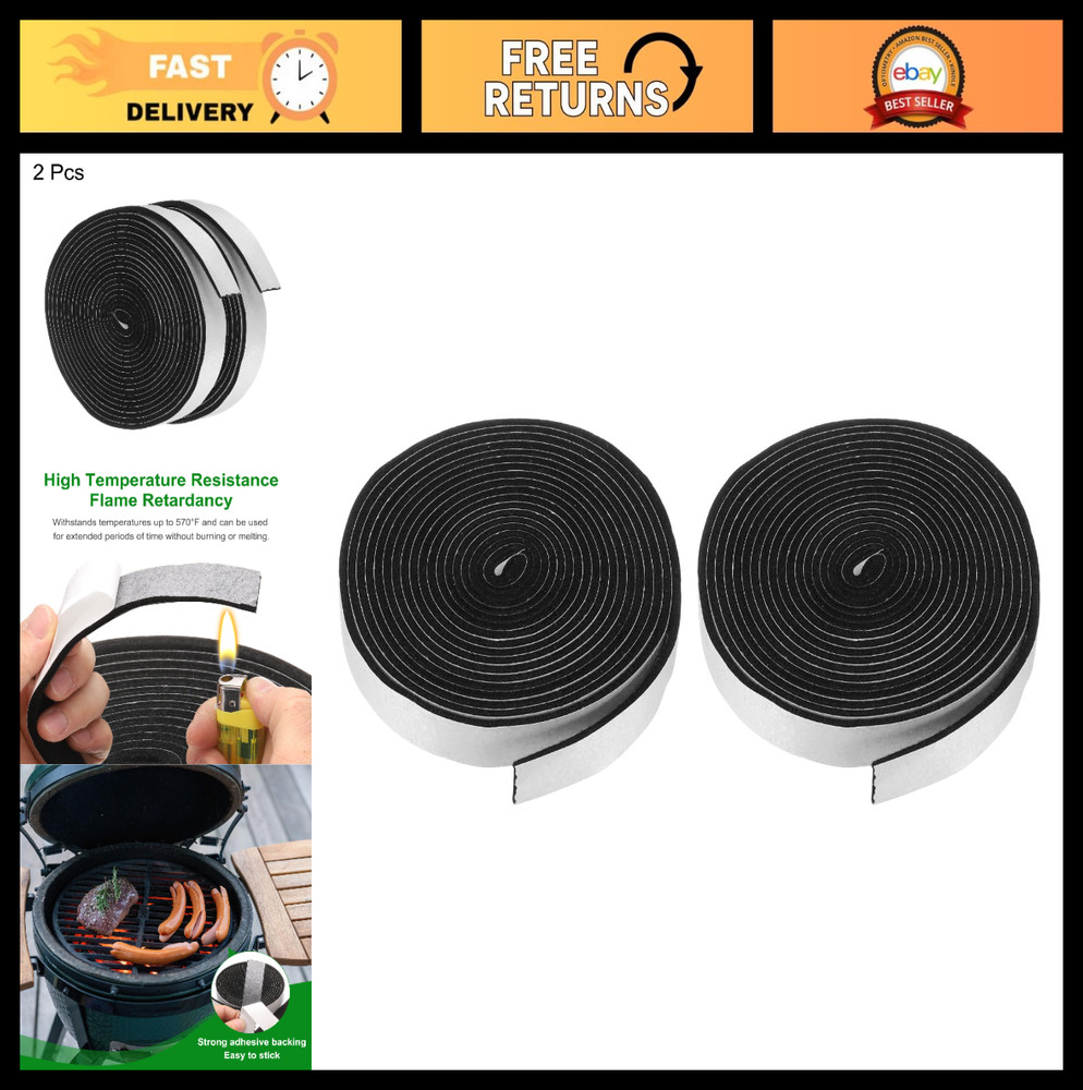 2pcs High Temp Smoker Gasket Seals 15FT 3/4″ x 1/8″ BBQ Grill Tape Self-Stick