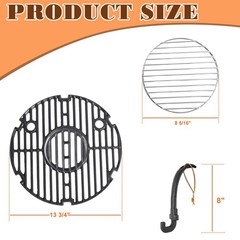13 3/4 Inch Round Cast Iron Grill Charcoal Grate Kit For CharGriller Akorn