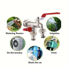 Garden Hose Y-Splitter Faucet, Double Outlet Water Tap with Independent Valves