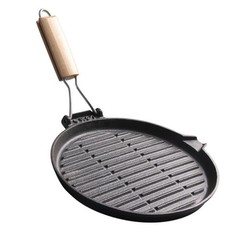 Multipurpose Cast Iron Grill Pan with Folding Handle and Juice Lip for Cooking