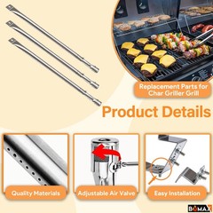 Grill Replacement Parts 3-Pack for Char Griller 5050 5650 3001 3008 – Burner