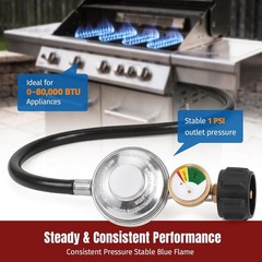 3.5FT Blackstone 28″/36″ Weber Propane Regulator Hose with Gauge CSA Certified