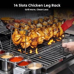 auisea Chicken Leg Rack for Grill 14 Slots – 2-Piece Set Professional Silver