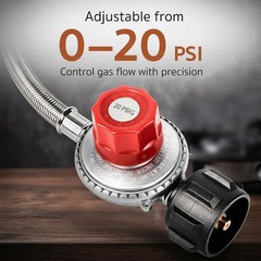 5FT 0-20 PSI QCC-1 3/8″ Propane Regulator with Hose Stainless Braided High BTU