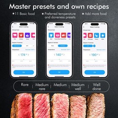 CaloriMastery Wireless Smart Bluetooth Meat Thermometer Digital for BBQ, Red