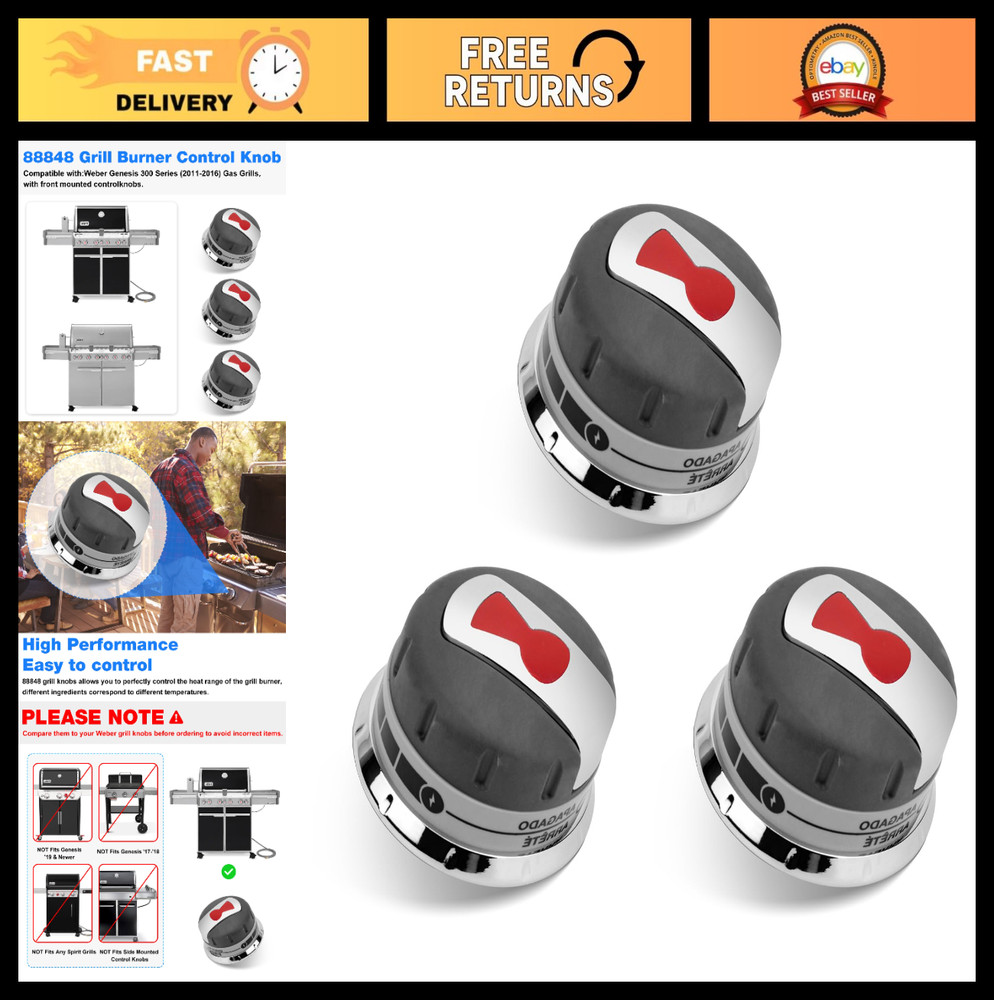 Replacement Burner Knobs for Weber Genesis 300 Series Gas Grill – 3 Pack, Fits 2