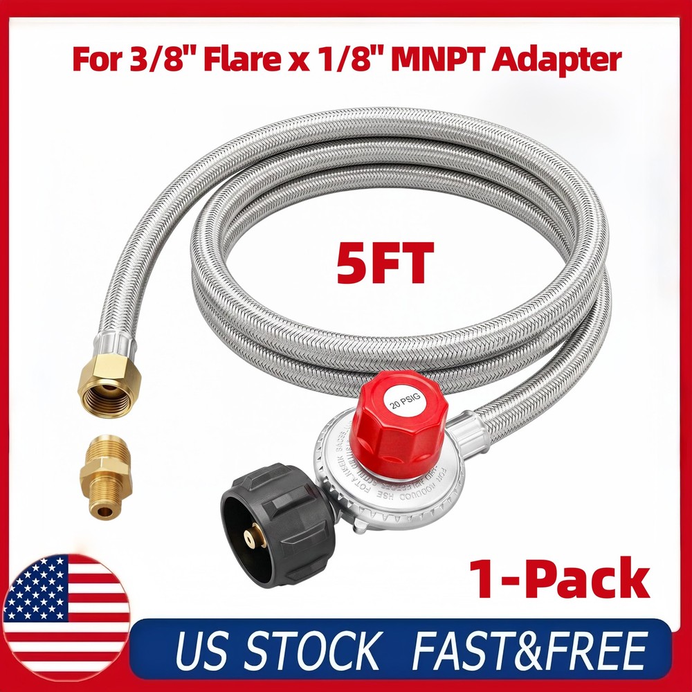 GASPRO 0-20 PSI Adjustable High Pressure Propane Regulator with 5FT Hose 3/8″