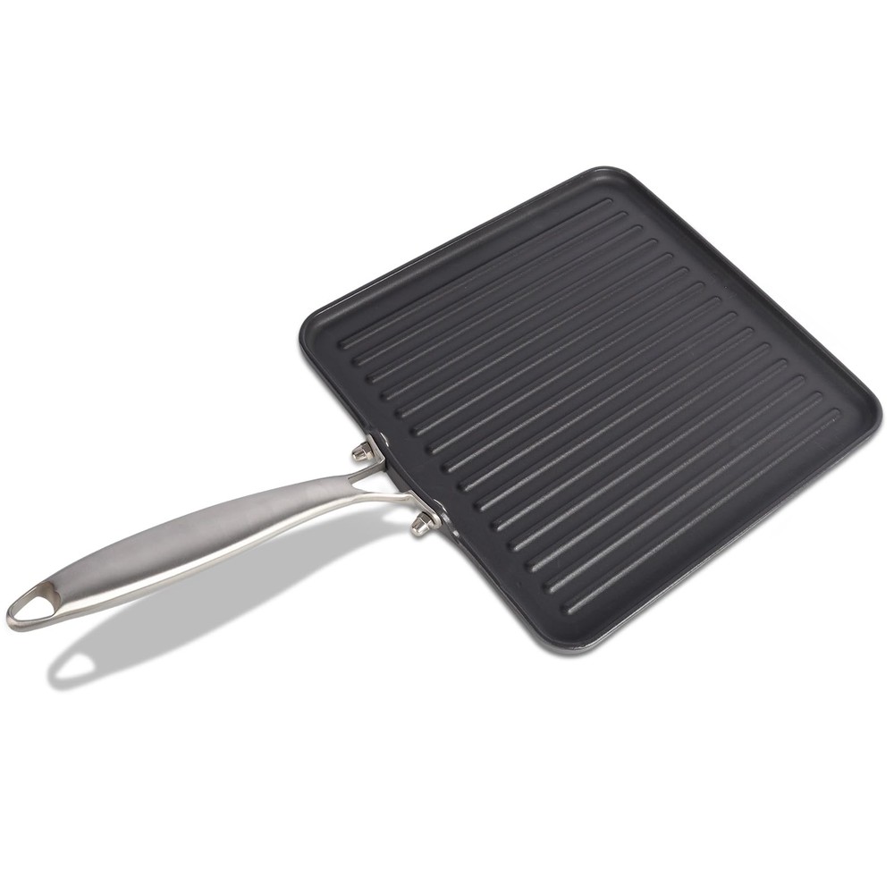 11 Inch Square Cast Iron Grill Pan, Pre‑Seasoned Ridged Skillet with Stainles…