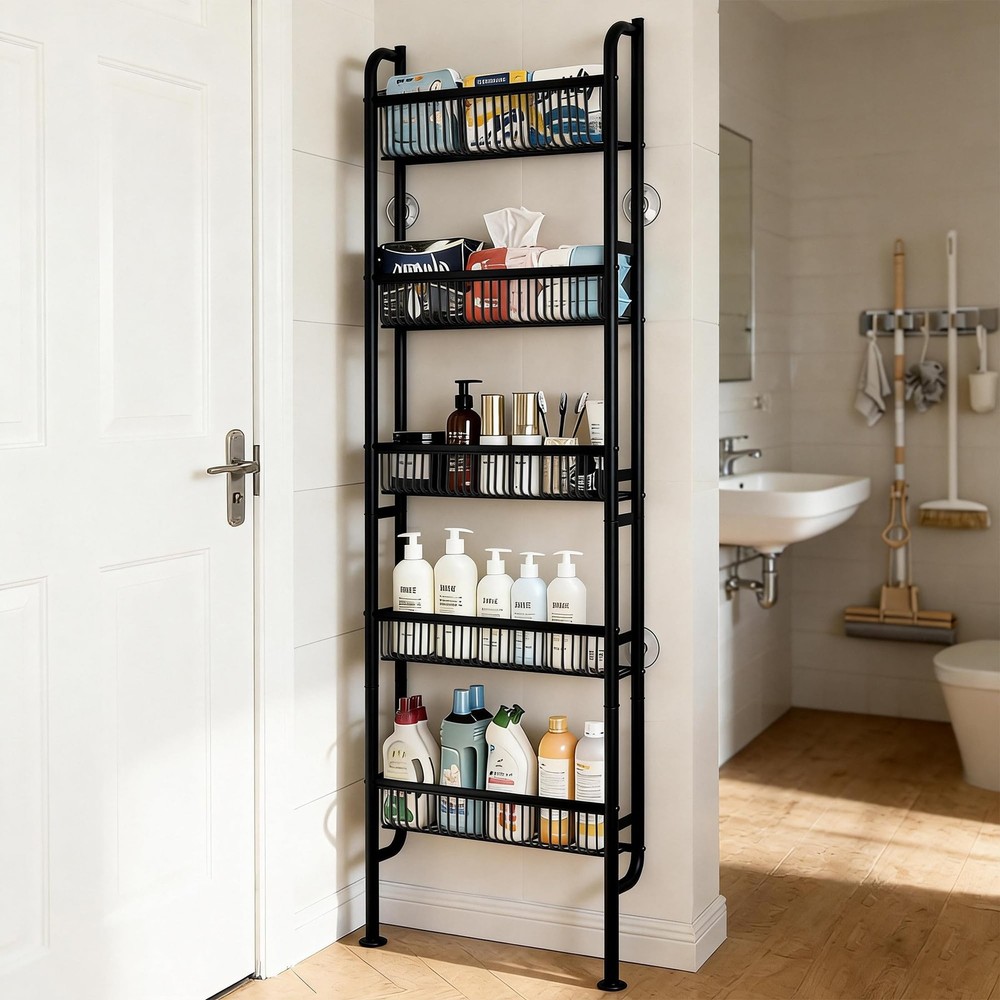 Behind The Door Narrow Bookshelves Pantry Spice Rack 5-Tier Slim Metal Space-…