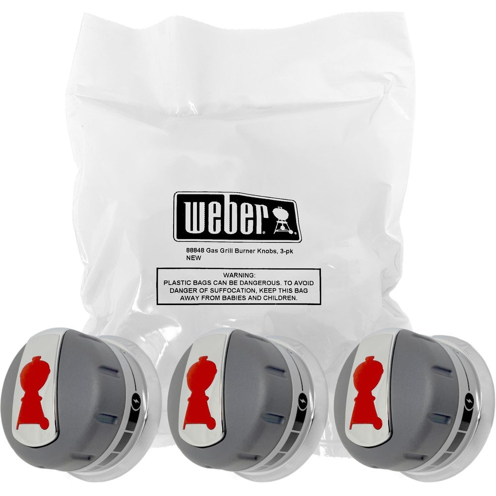 Weber Genesis Grill Burner Knobs Set of 3 2011 to 2016 Models Silver