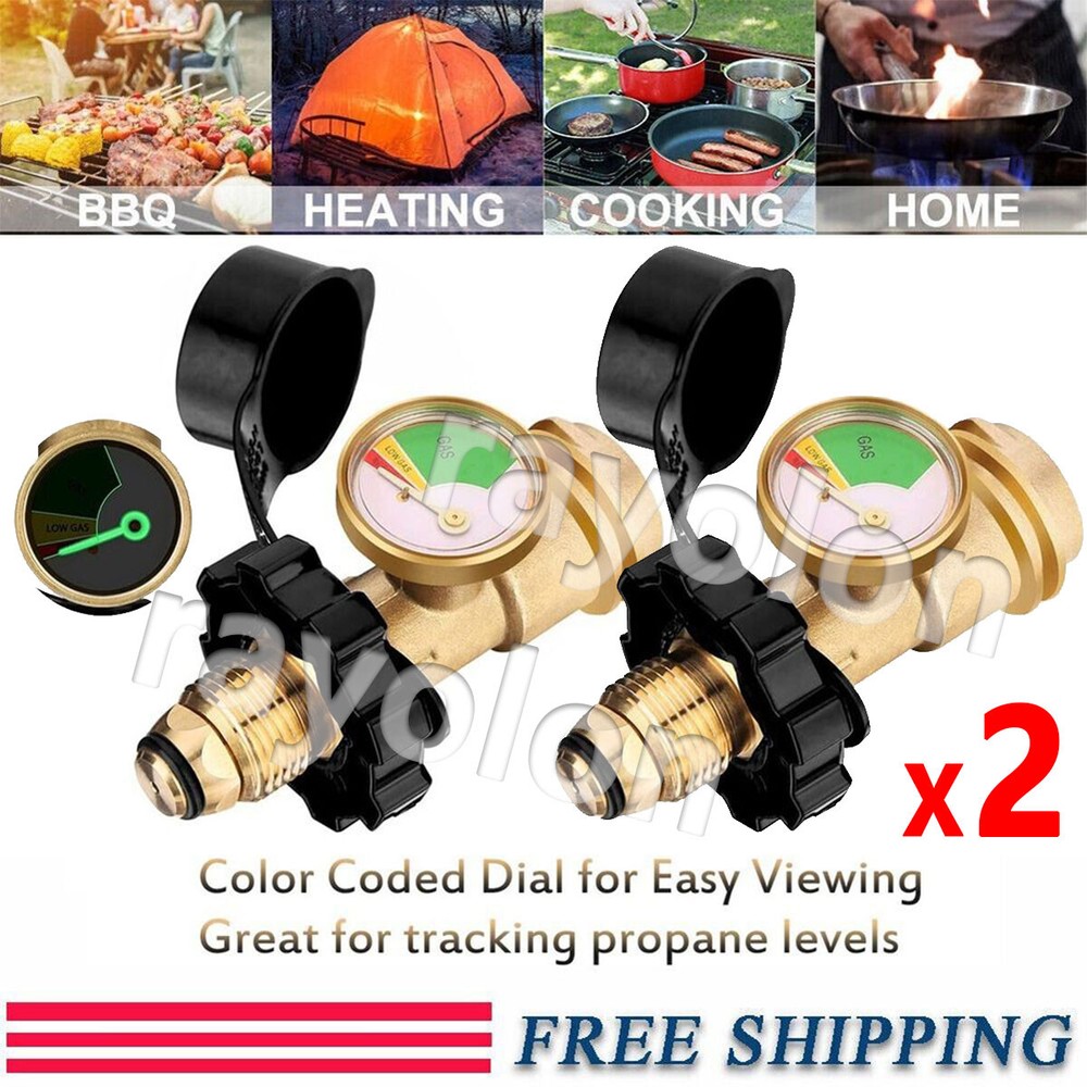 2X-Upgraded POL Propane Adapter with Gauge Converts POL LP Service Valve to QCC1