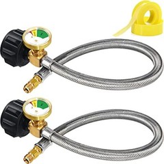 2Pack 1/4″ Inverted RV Propane Hose w/ Gauge,15″ Stainless Steel Braided Silver