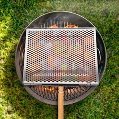 Stainless Steel Grill Tray with Wooden Handle for Camping and Barbecues