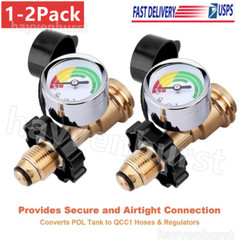1-2PCS Propane Tank Adapter with Upgraded Propane Tank Gauge POL LP Tank to QCC1