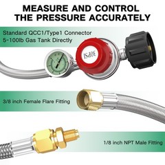 Gardennow 5Ft 0-30 Psi Adjustable High Pressure Propane Regulator Gauge 060Psi