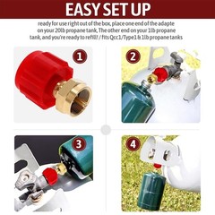 Red QCC Type 1 Propane Refill Adapter for 1 lb Tanks Brass Fitting
