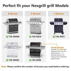 6 Pack Grill Burner Tubes & Flame Tamers for Nexgrill 720-0896B Replacement