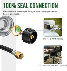 6Ft Propane Regulator with Hose&Gauge, 0-1Psi Propane Hose, Gas Grill Regulator