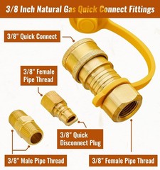 3/8 Inch Solid Brass Natural Gas Propane Quick Connect Fittings LP Gas Hose