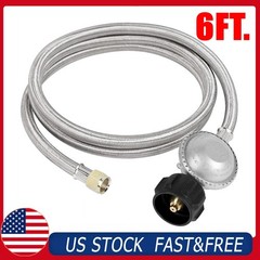6FT Stainless Braided Propane Hose and Regulator 3/8″ Female for QCC1/Type1 Tank