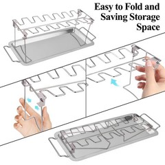 NEWCOMDIGI Chicken Leg Rack for Grill with Drip Tray, 14 Slots Sliver