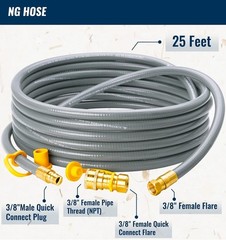Weather-Resistant 25ft 3/8″ Natural Gas Grill Hose with Easy Connect Fittings