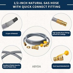10FT 1/2″ ID Natural Gas Hose, Quick Connect Conversion Kit for BBQ, Grill, Heat