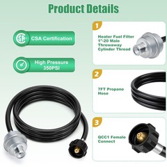 7ft Propane Fuel Filter with Hose Connect 20-40 lb Propane Tanks