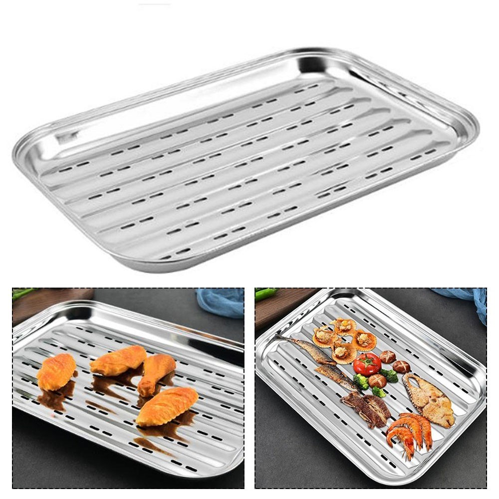 Robust Stainless Steel BBQ Trays with Holes to Prevent Sogginess in Food