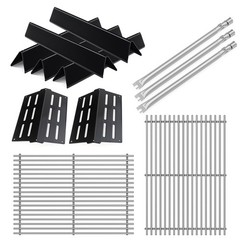 2 Pack 19.5″ Grill Grates and Porcelain Steel Heat Deflectors with 62752 Burn…
