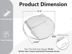 22-Inch Stainless Steel Cooking Grate Hinged for 7436 Weber Grill Grates roun…
