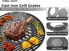8835 Cast Iron 21.5″ Grill Grates for Weber Original Kettle Premium 22-inch