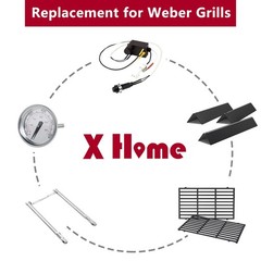 2-Pack 7637 17.5″ Cast Iron Grill Grates for Weber Spirit II E210 Front Control