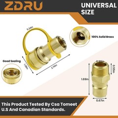 ZDRU 1/2 Inch Natural Gas Quick Connect Fittings with Male 0.84 inches, Gold