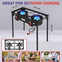 High Pressure Propane Gas Regulator & Double Burner Camping Grill – 120,000 BTU