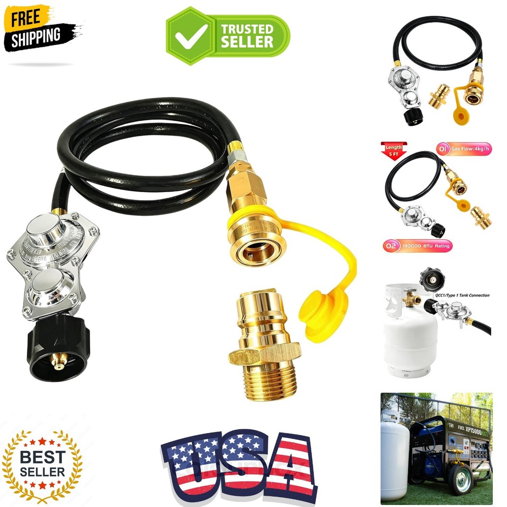 Two Stage Propane Regulator & 5FT Hose, /Type1 & 3/4″ Quick Disconnect, 19000…
