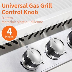 4x Grill Control Knobs Plastic & Silicone for Gas grills with D-stem