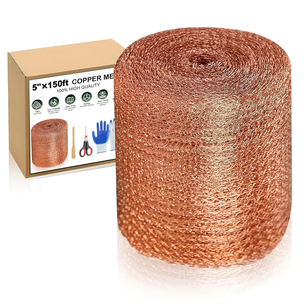 5 Inch X 150 Ft Copper Mesh Roll for Rodent Control – Rustproof Wire Gap Filler